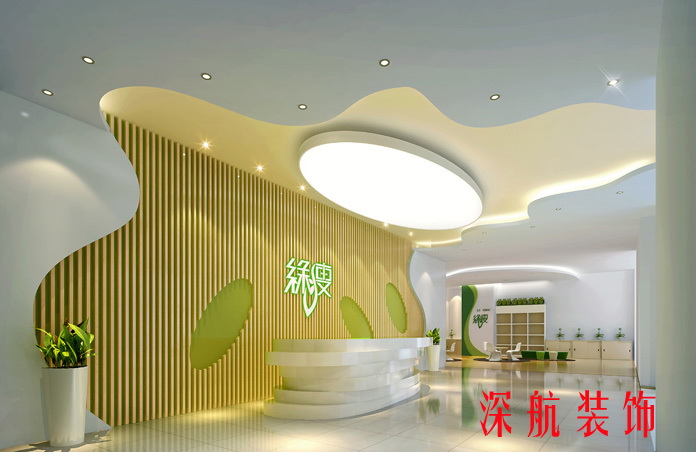 绿瘦集团办公室装修前台效果图
